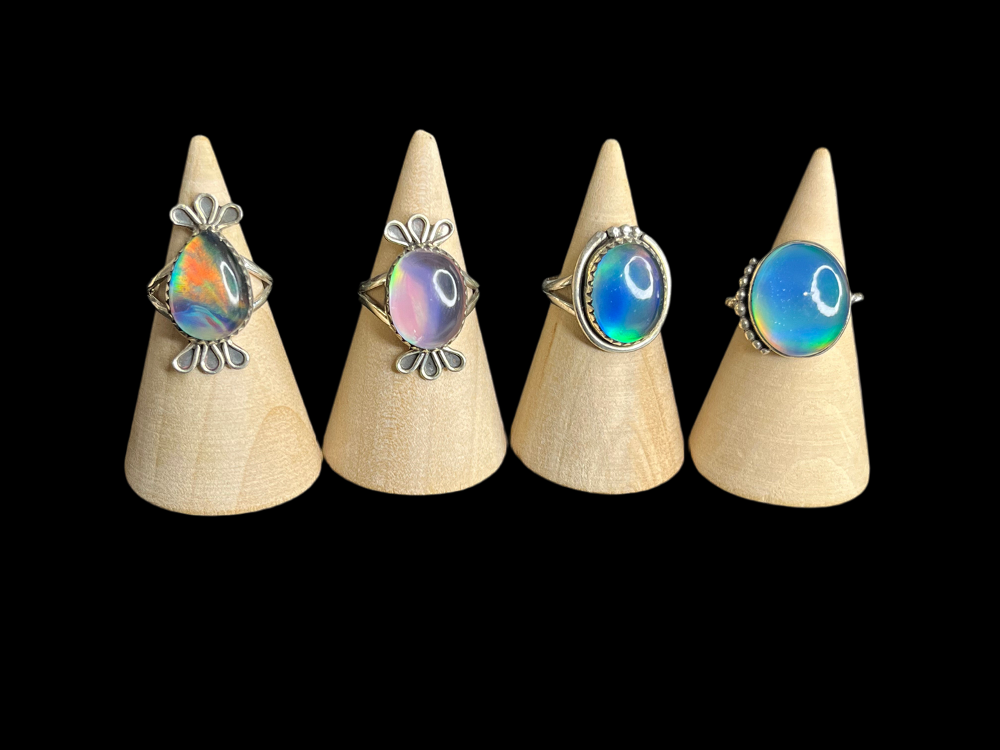 Aurora Opal Sterling Silver Rings