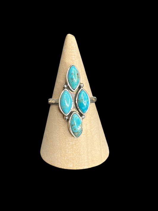 Turquoise Cluster Sterling Silver Ring - size 8.5