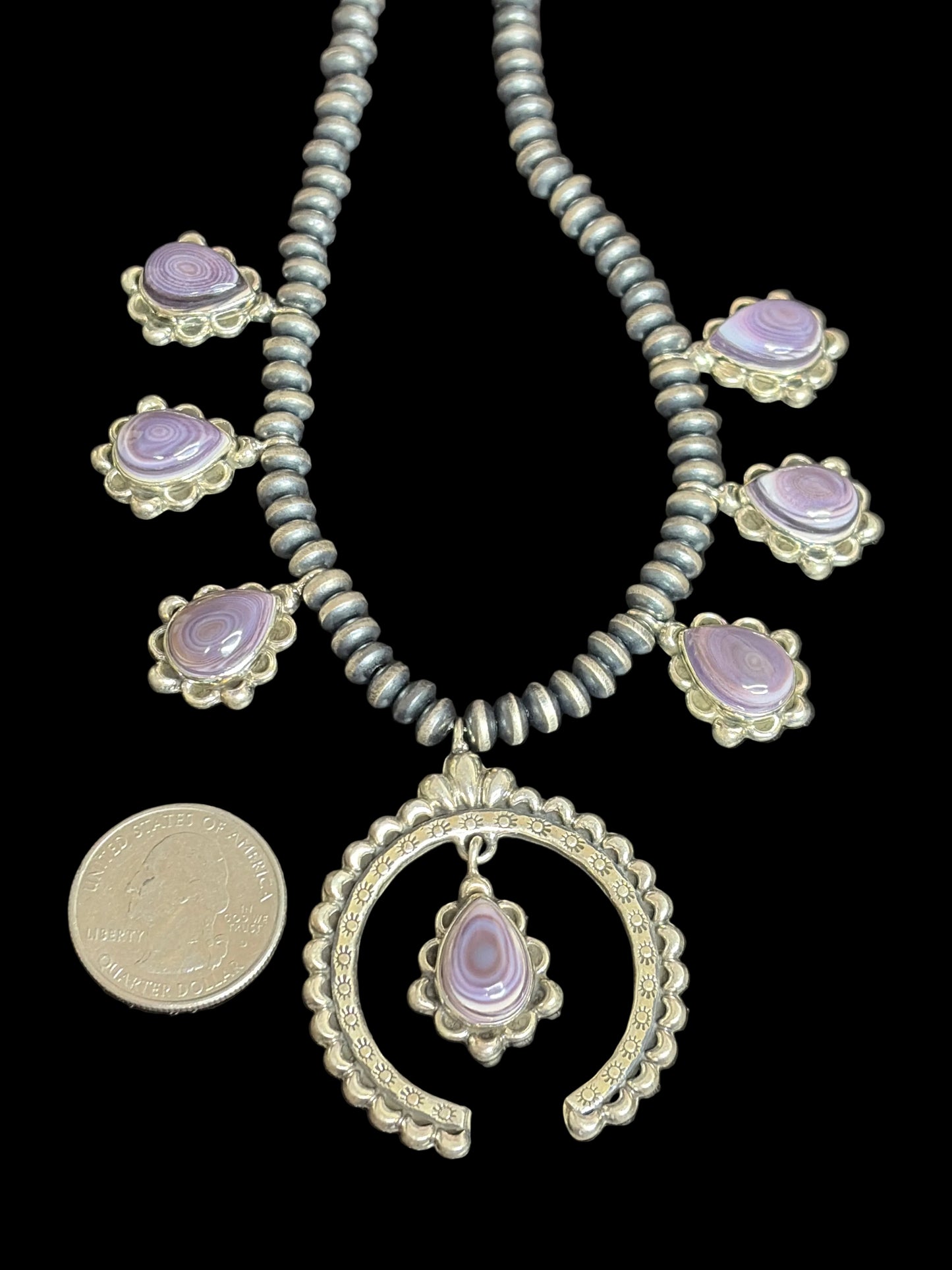 Rare Wampum Shell Squash Blossom Necklace