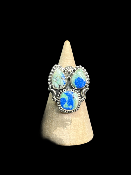 Azurite Barite Sterling Silver Ring - size 7