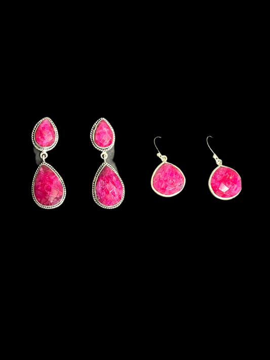 Kashmir Ruby Sterling Silver Earrings