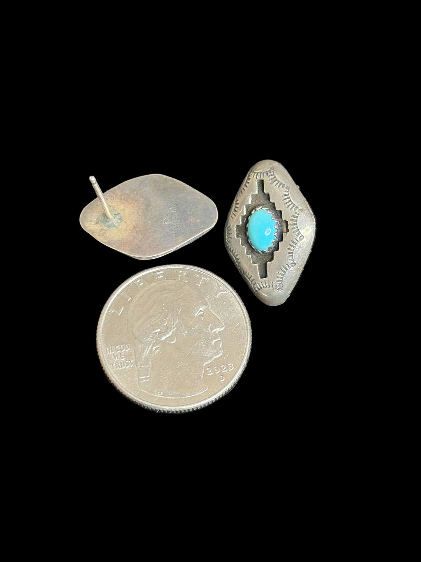 Vintage - Native - Sleeping Beauty Turquoise Shadowbox Earrings
