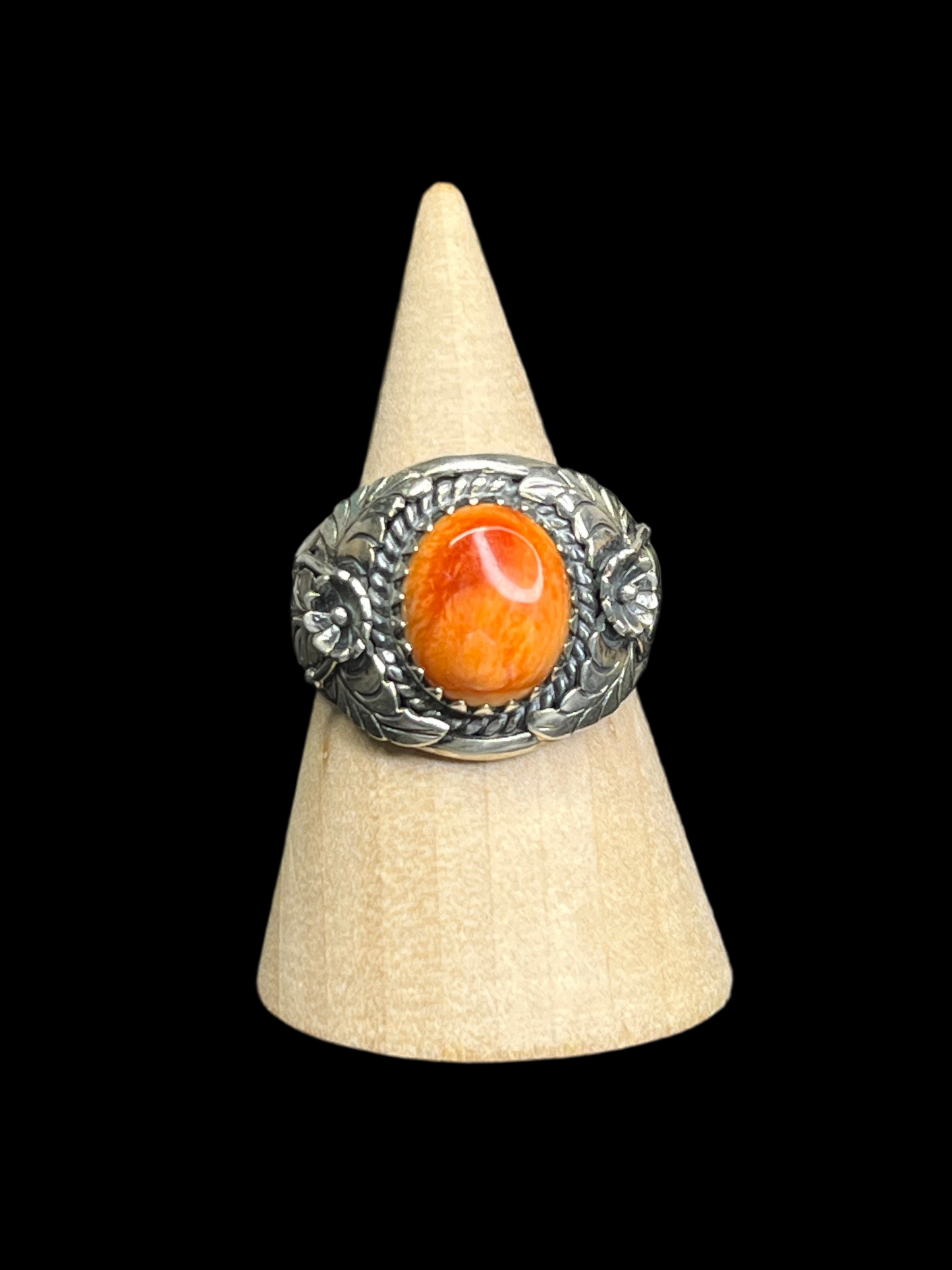 Handcrafted Orange Spiny Ring - size 9.5