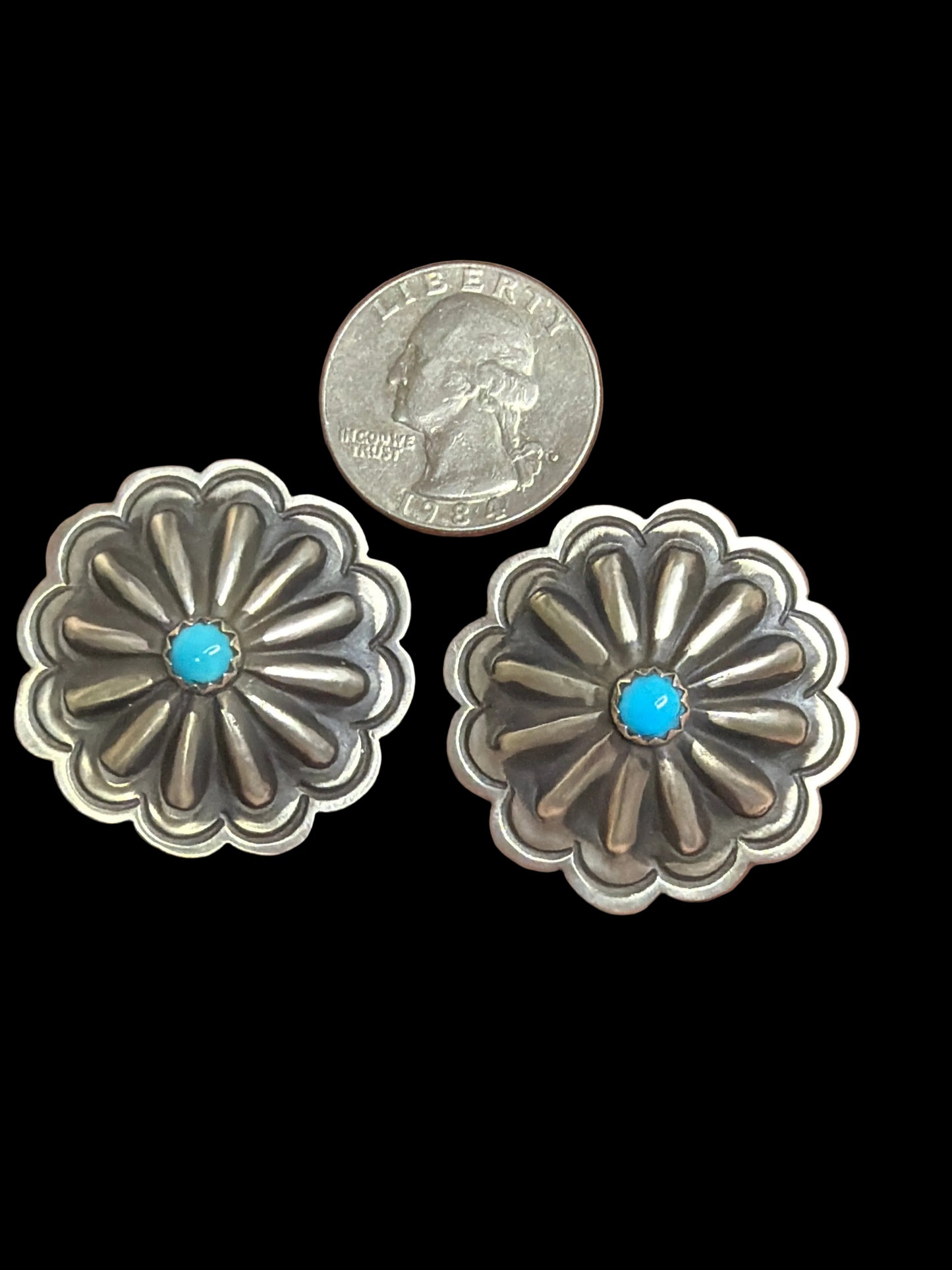 Handcrafted Sleeping Beauty Turquoise Concho Earrings