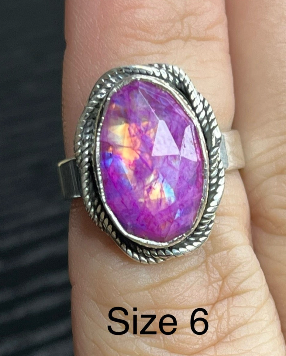 Pink Moonstone Sterling Silver Rings