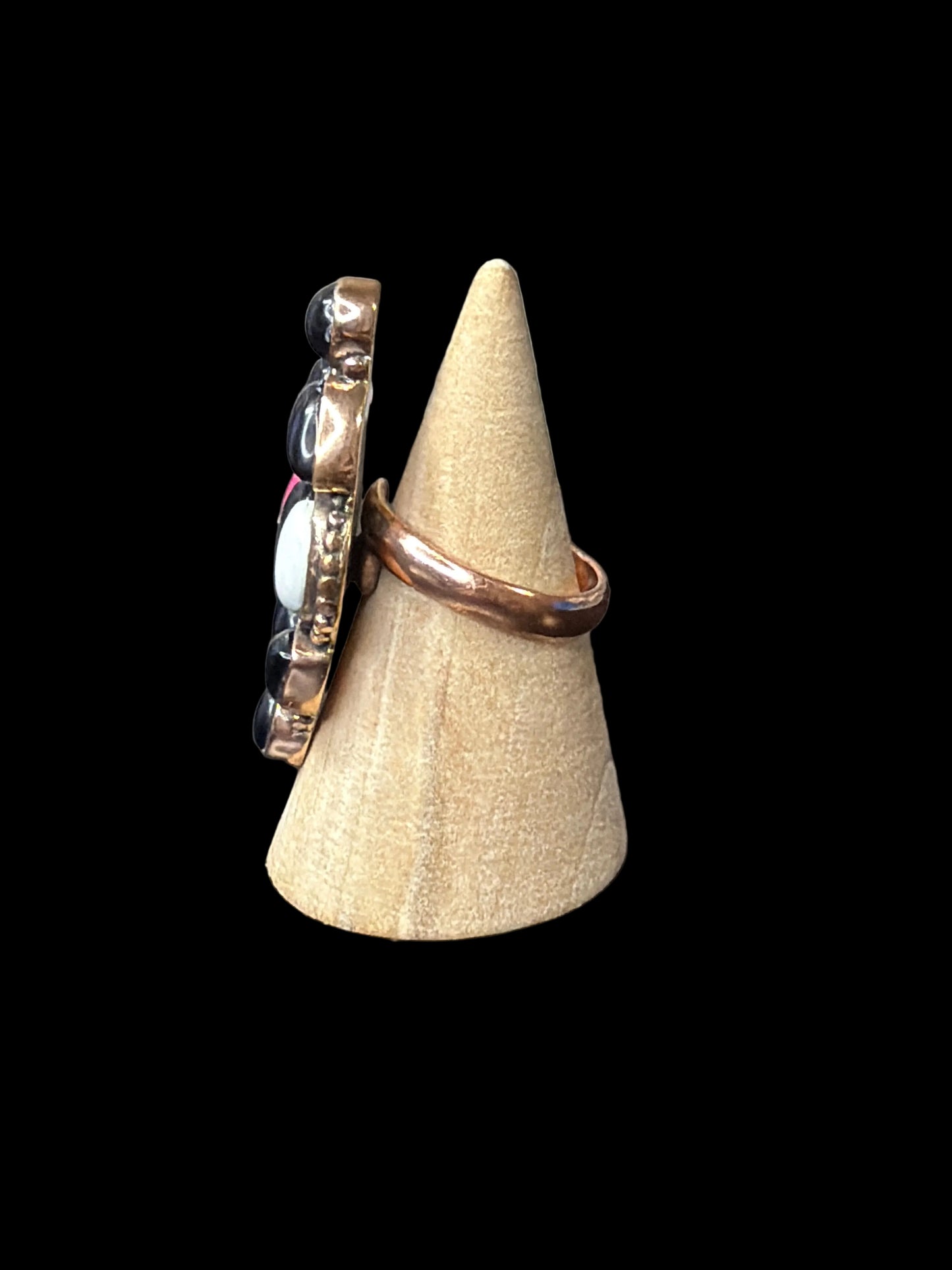 Copper & Black Onyx With Enamel Striped Ring - Adjustable