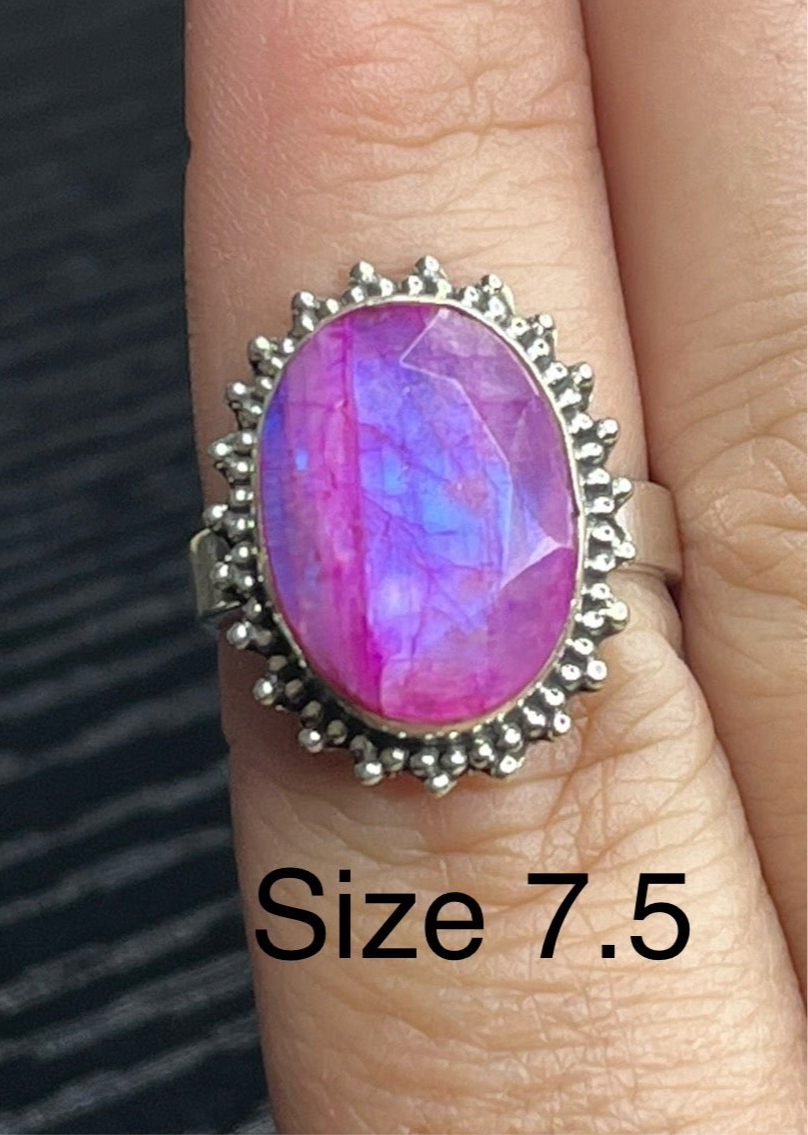 Pink Moonstone Sterling Silver Rings