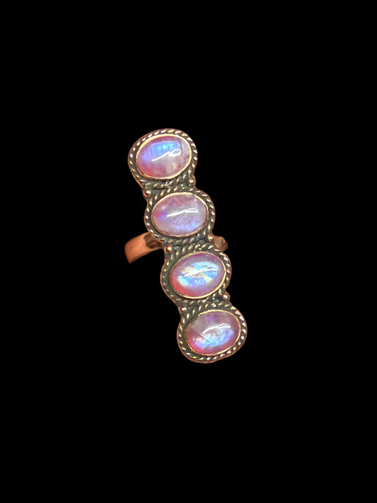 Copper - Pink Moonstone Crawler Ring - Adjustable