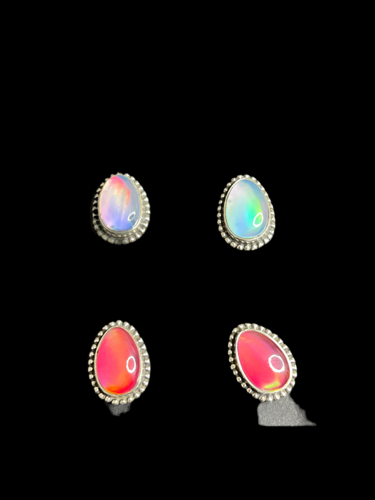 Aurora Opal Sterling Silver Stud Earrings