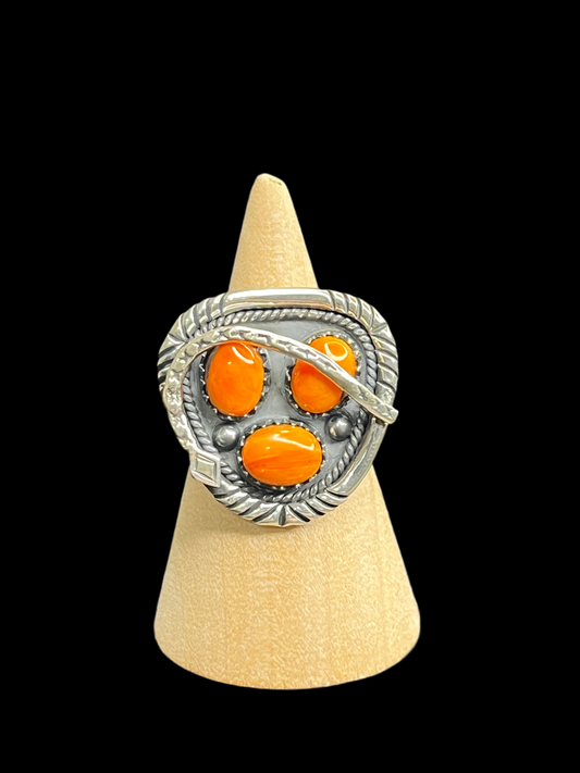 Orange Spiny Snake Ring - size 7