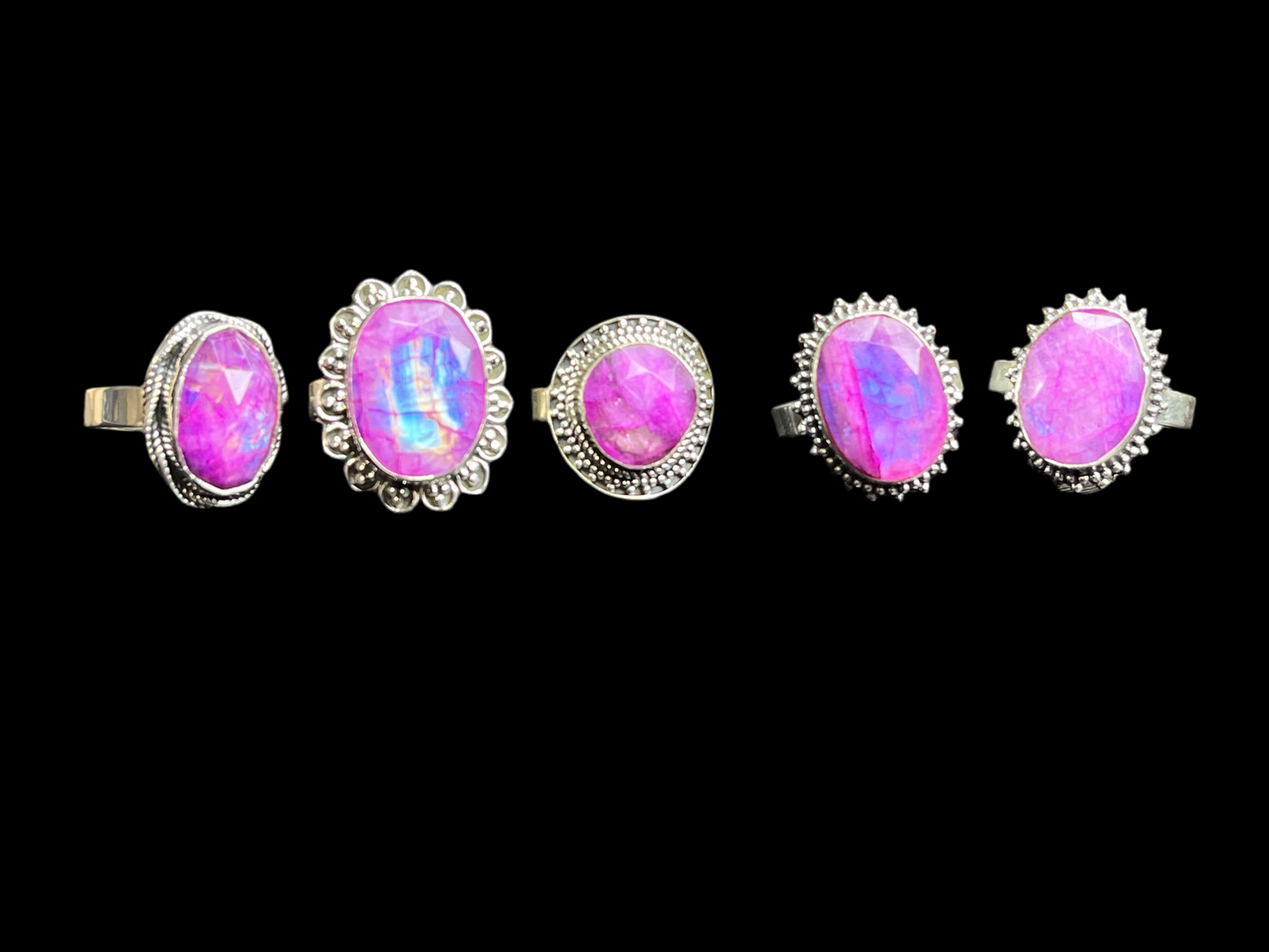Pink Moonstone Sterling Silver Rings
