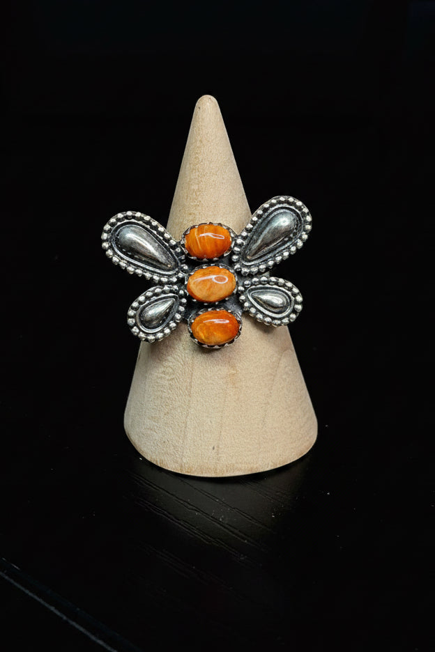 Handcrafted Orange Spiny Dragonfly Ring - size 9