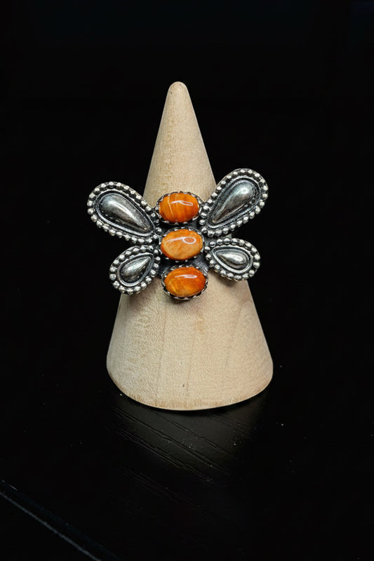 Handcrafted Orange Spiny Dragonfly Ring - size 8