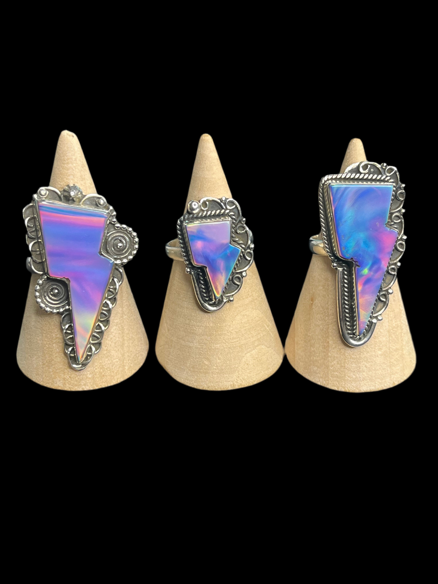 Aurora Opal Bolt Rings - Sterling Silver