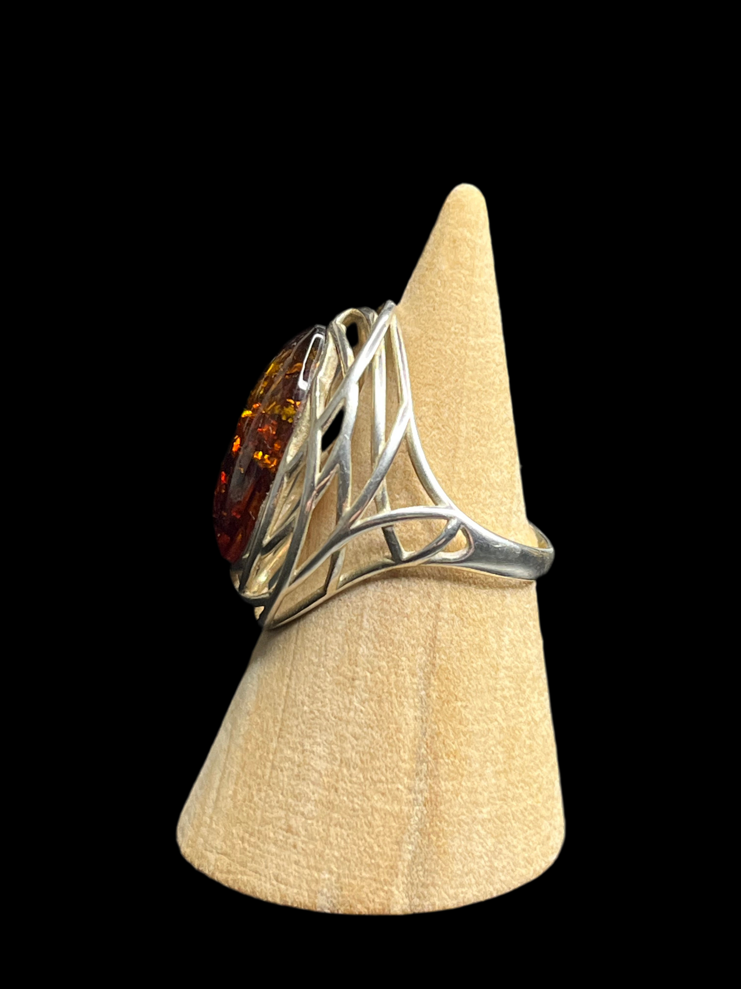 Amber Sterling Silver Ring - size 7