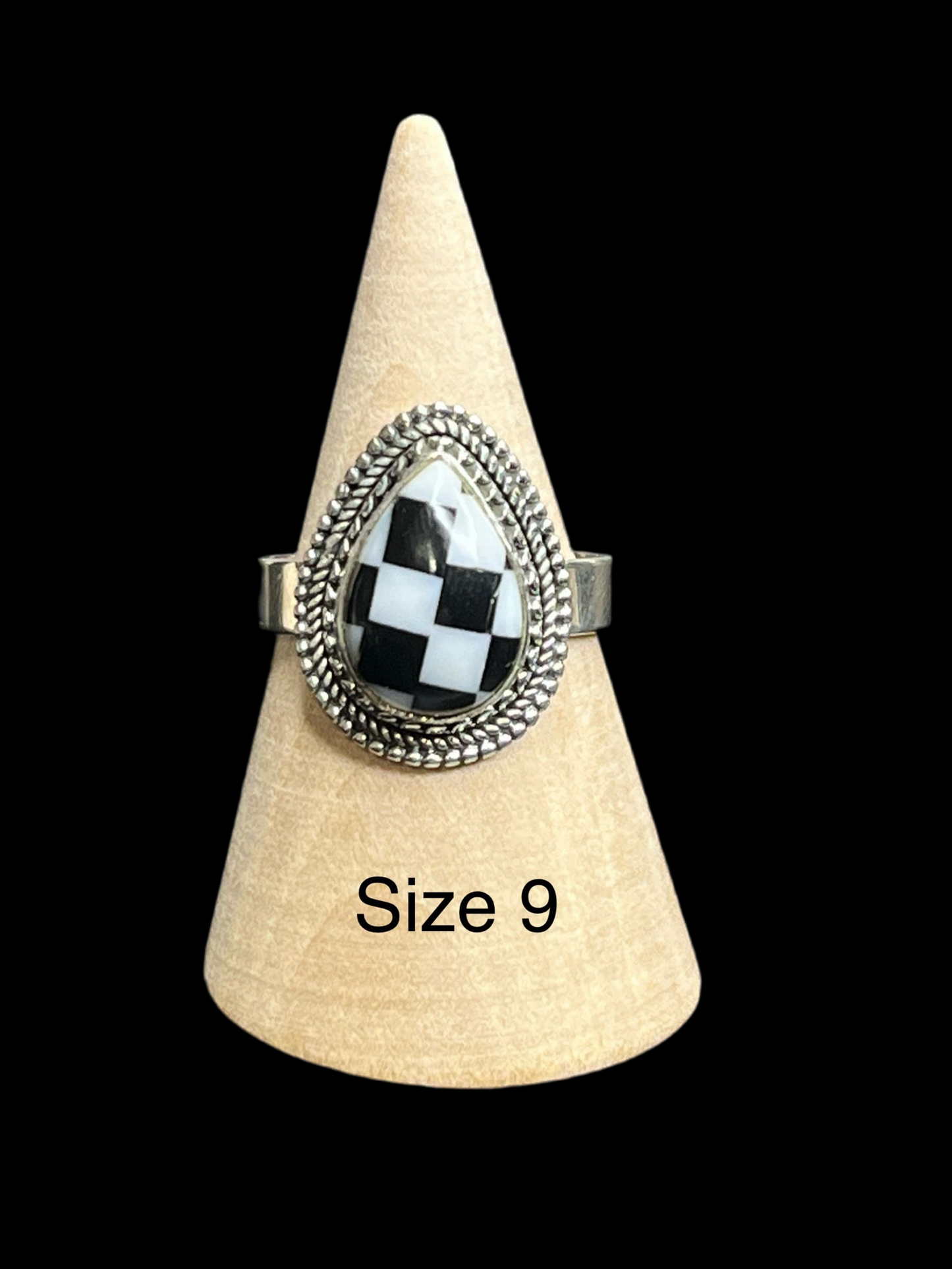 Black Onyx Checker Sterling Silver Rings