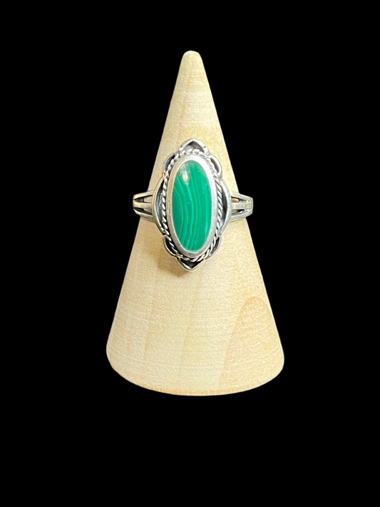 Malachite Sterling Silver Ring - size 6.75