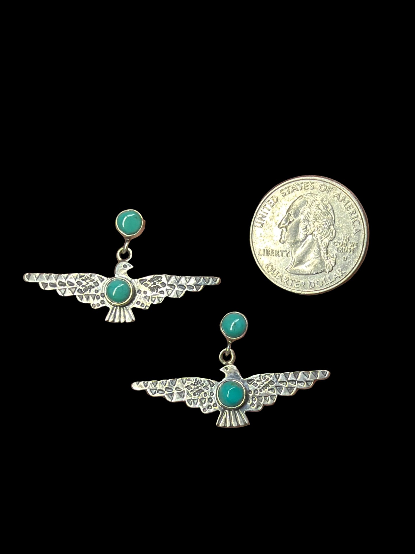 Handcrafted Kingman Turquoise Thunderbird Drop Earrings
