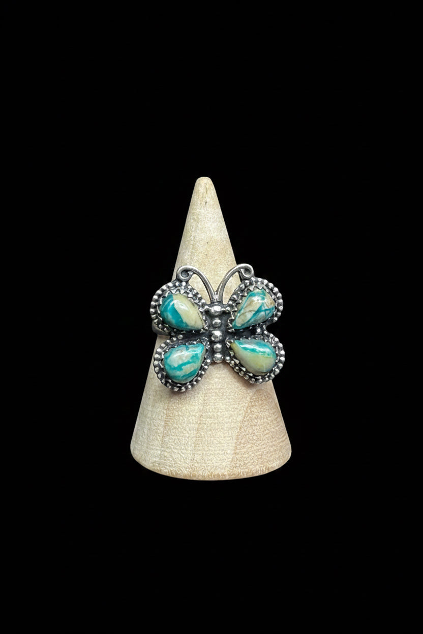 Handcrafted Fox Turquoise Butterfly Set - Pendant & Adjustable Ring
