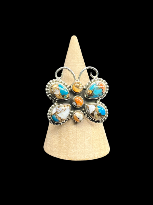Spiny Oyster Turquoise Butterfly Ring - size 9