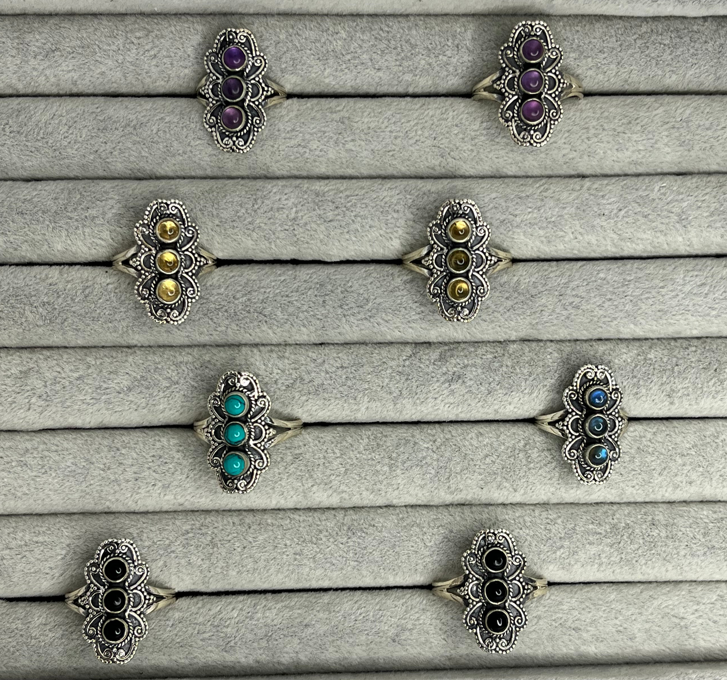 Triple Stone Sterling Silver Rings