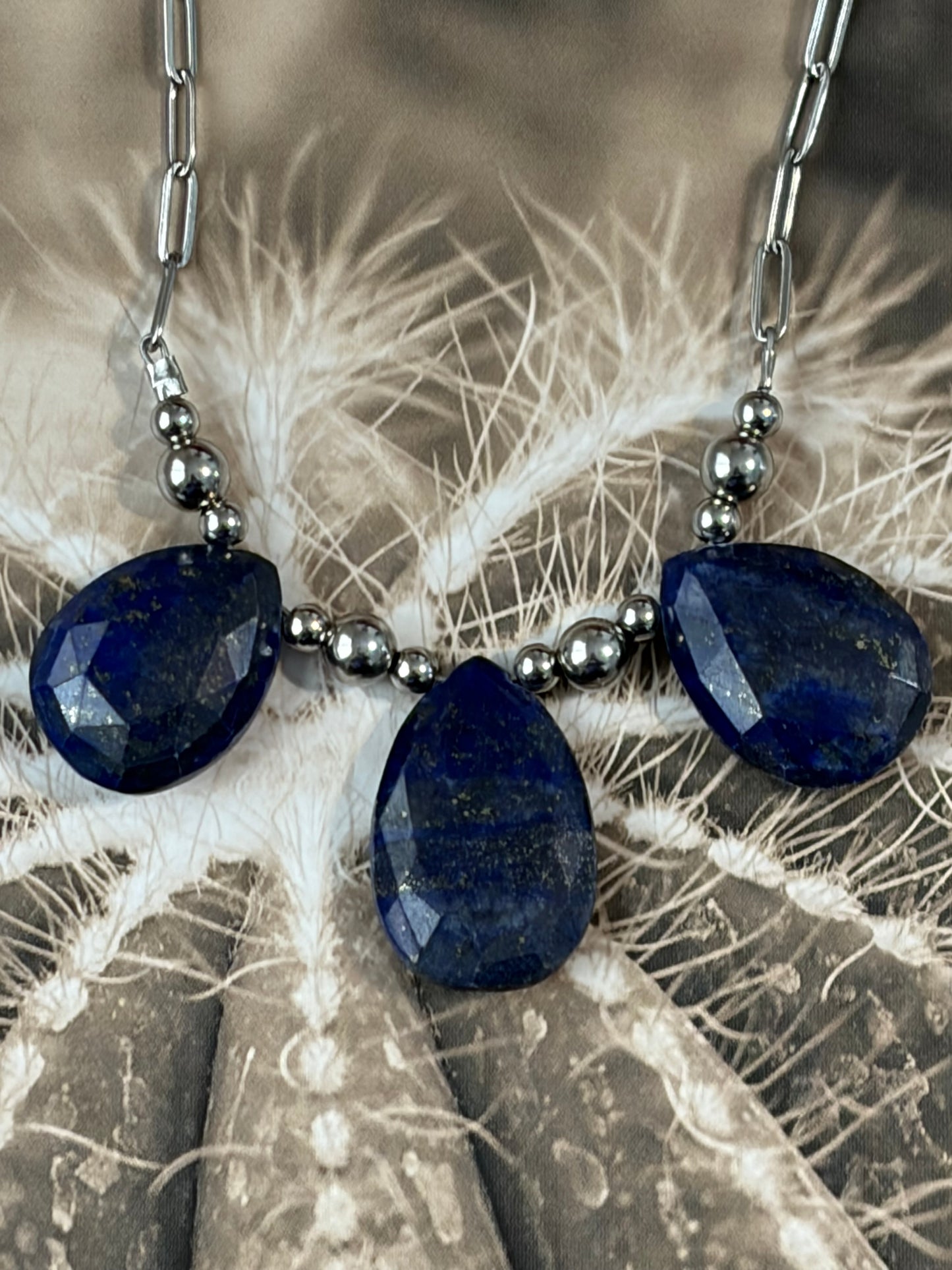 Desert Steel Lapis Stacker Necklace