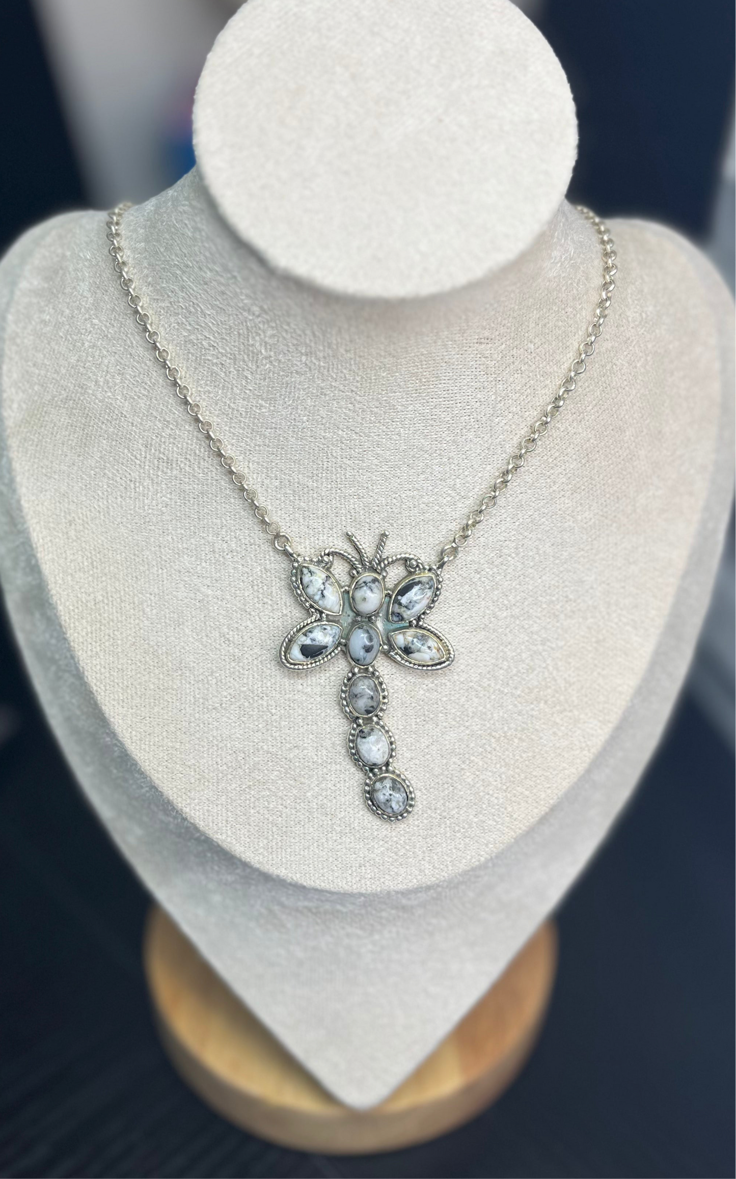 White Buffalo Turquoise Dragonfly Necklace