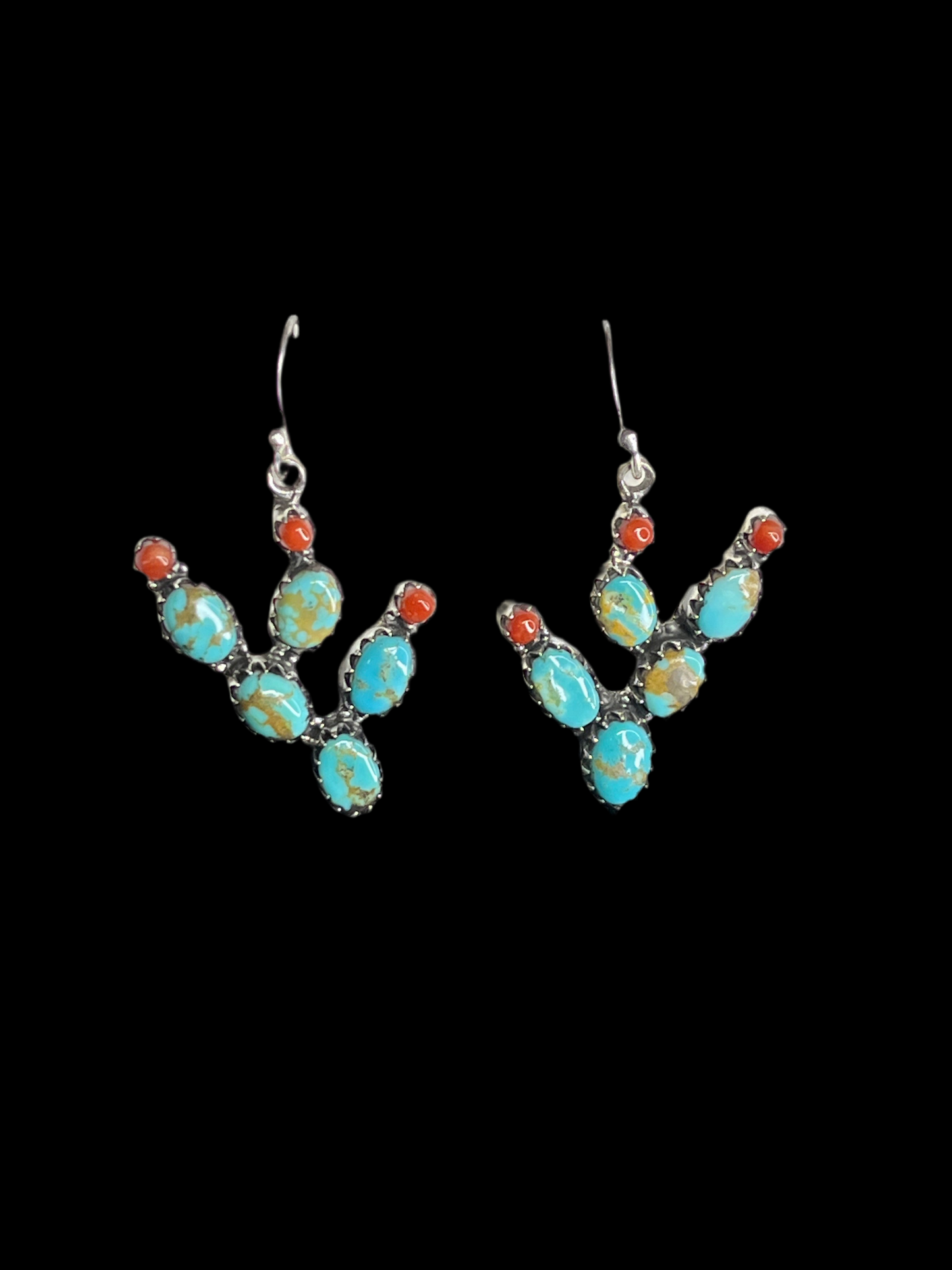 Kingman Turquoise & Coral Cactus Earrings