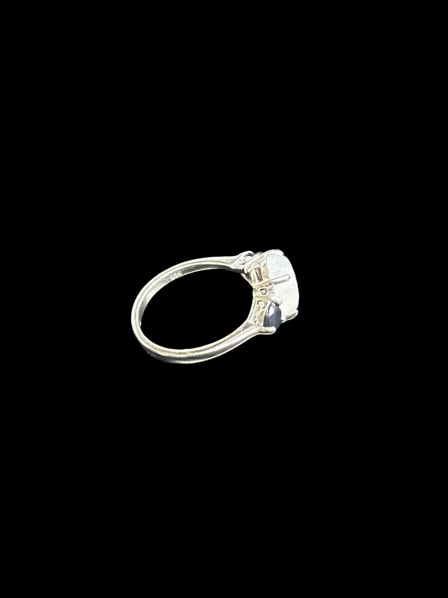 Rainbow Moonstone & Sapphire Ring - size 7.5