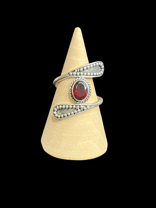 Garnet Sterling Silver Ring - Size 10