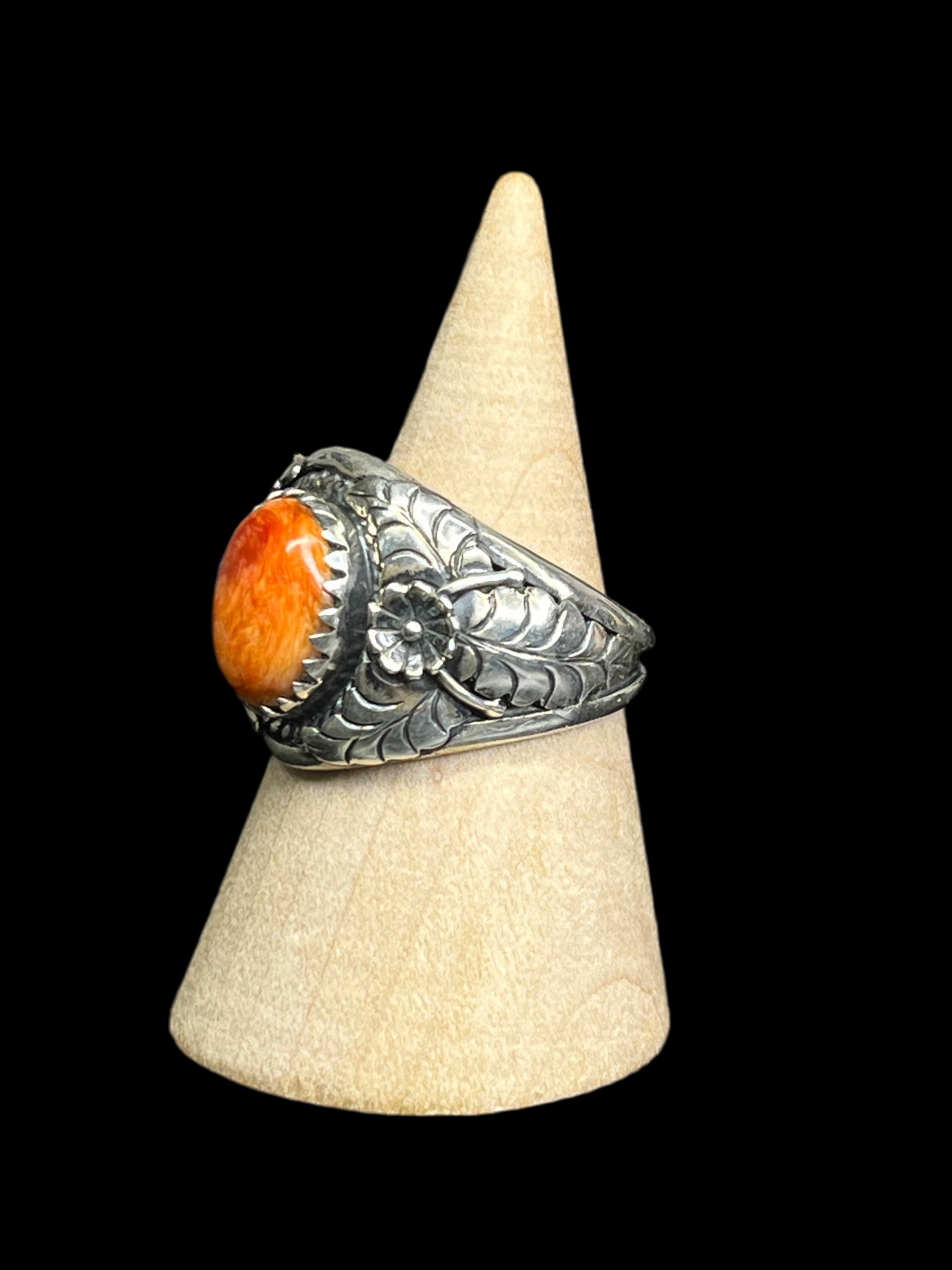 Handcrafted Orange Spiny Ring - size 9.5