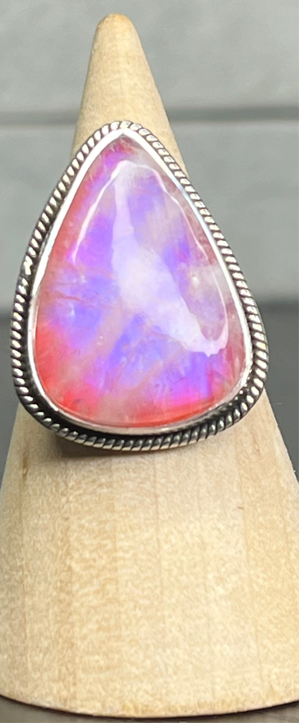 Pink Moonstone Sterling Silver Ring - size 7