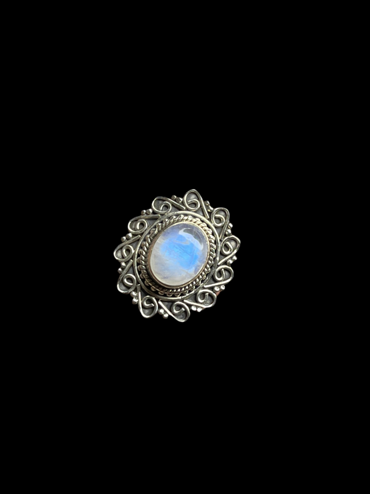 Rainbow Moonstone Sterling Silver Ring - Adjustable
