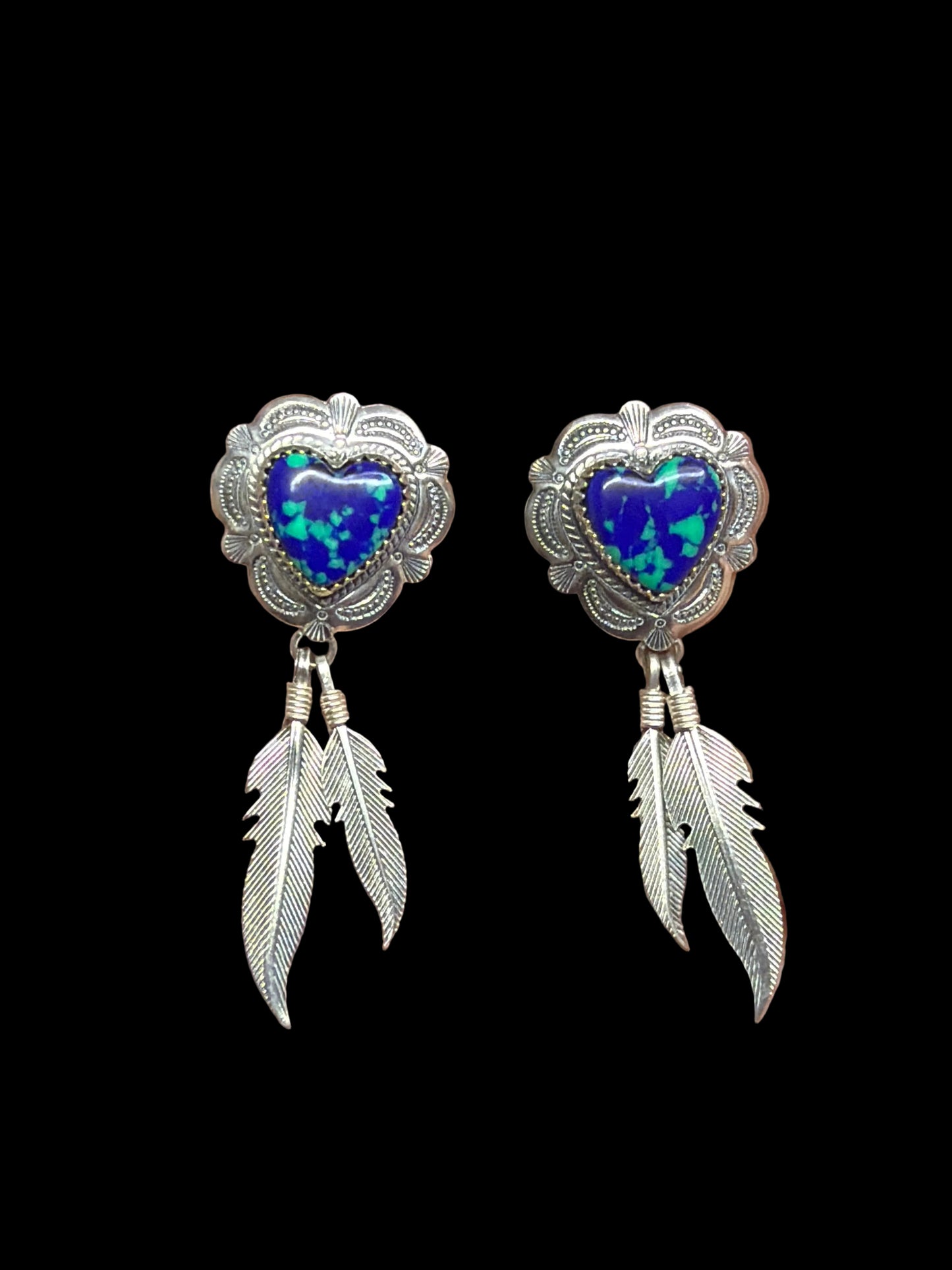 Azurite Post Back Dangle Earrings - signed Q.T