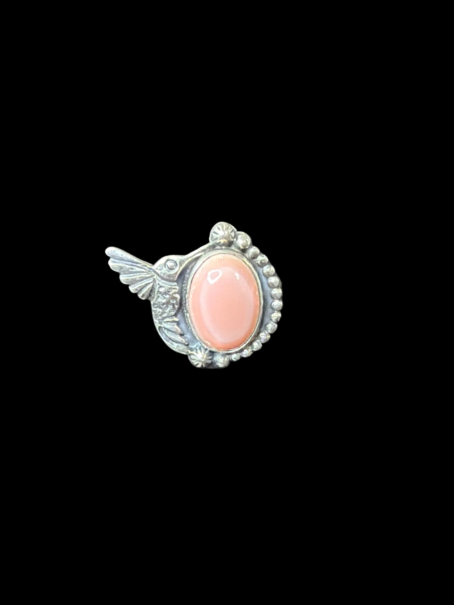 Handcrafted Pink Conch Hummingbird Ring - size 7