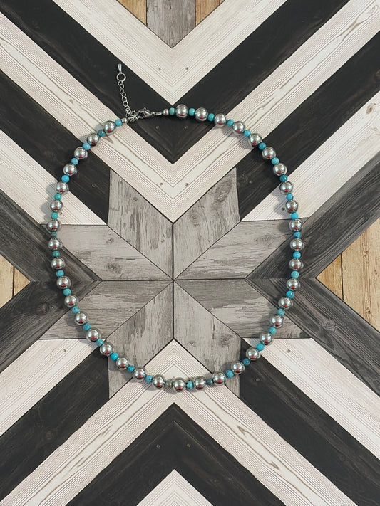 Desert Steel & Kingman Turquoise Graduated Necklace (8mm & 4mm)