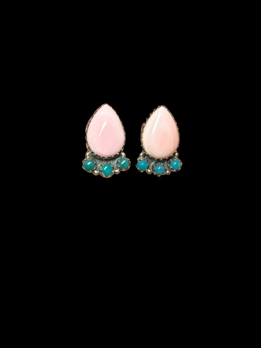 Handcrafted Kingman & Pink Conch Earrings