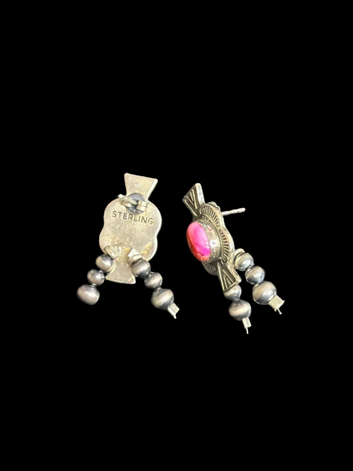 Pink Dahlia & Pearl Post Back Earrings