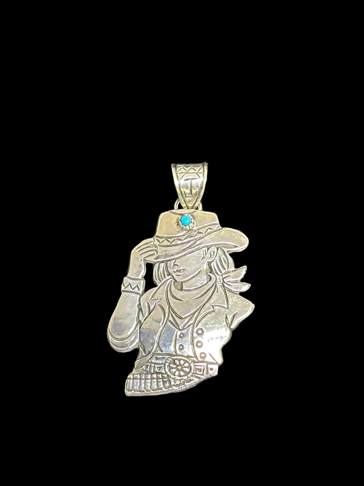 Handcrafted Cowgirl Pendant With Kingman Turquoise