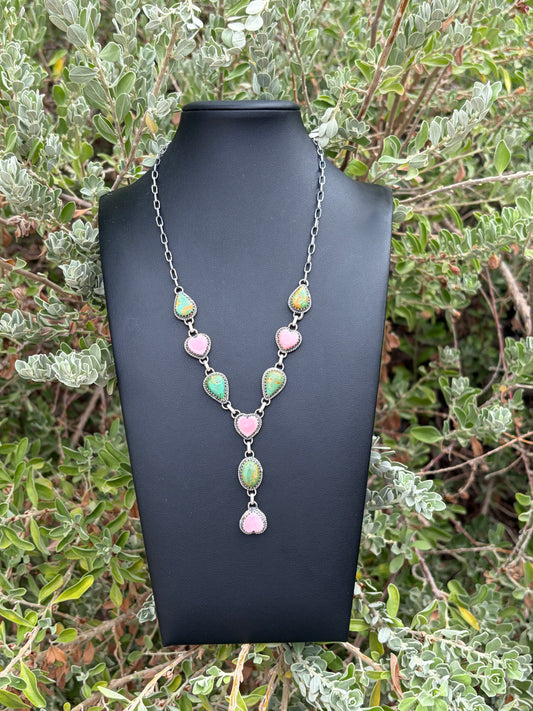 Handcrafted Kingman & Conch Lariat Necklace
