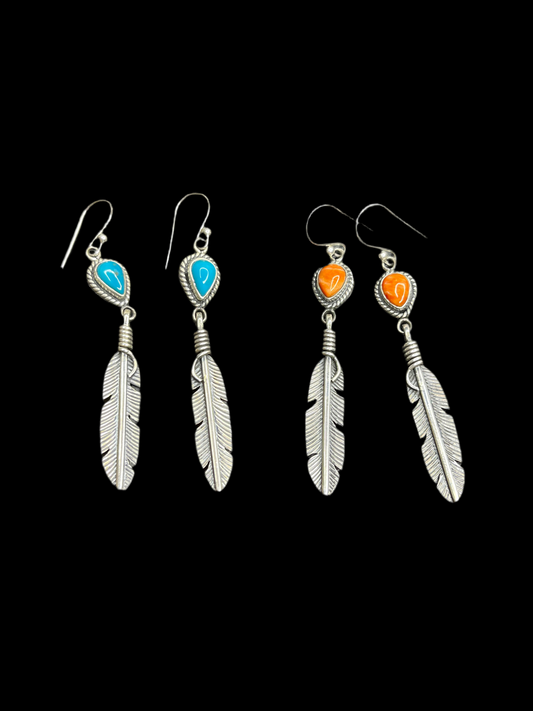 Feather & Natural Stone Dangle Earrings