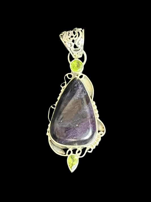 Shungite & Peridot Sterling Silver Pendant