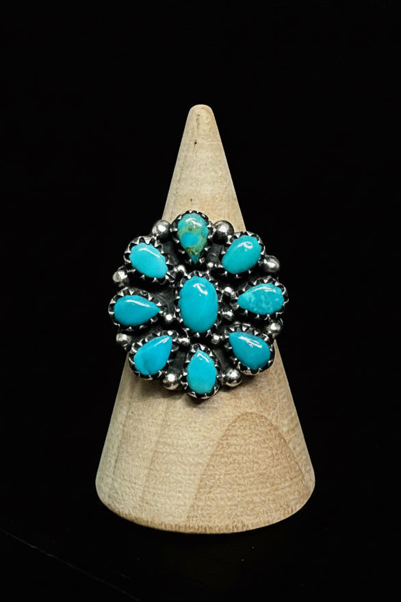 Handcrafted Kingman Turquoise Cluster Ring - size 7