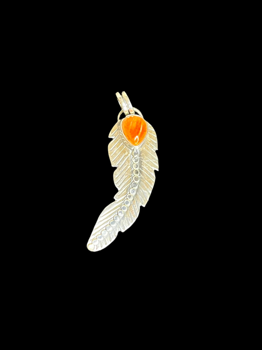 Orange Spiney Feather Pendant
