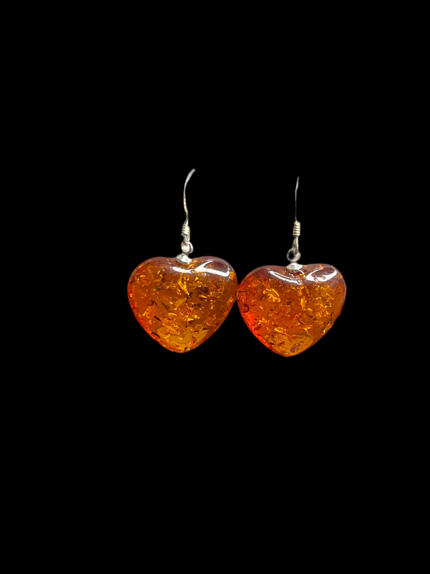 Amber Heart Sterling Silver Earrings