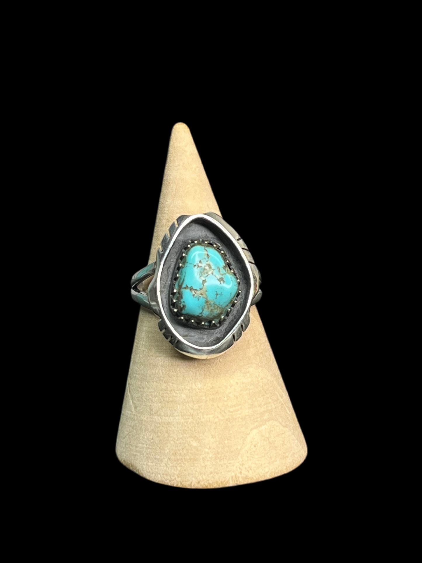 Kingman Turquoise Sterling Silver Shadow Box Ring - size 8