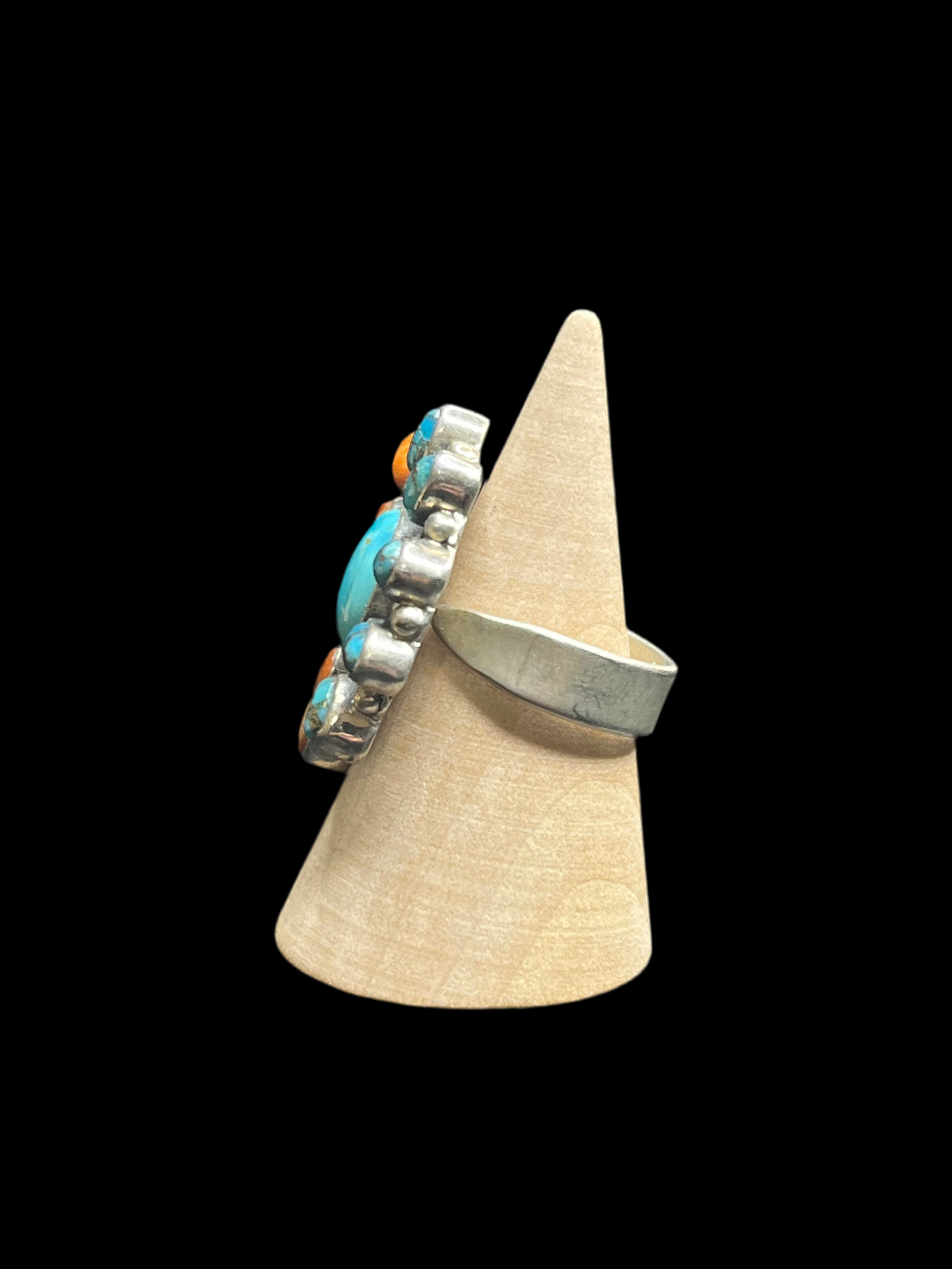 Mojave, Blue Copper Turquoise & Orange Spiny Ring - Adjustable