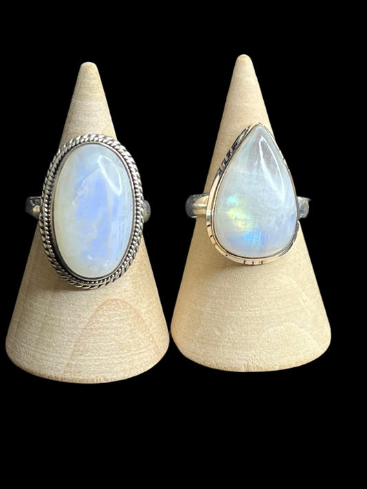 Rainbow Moonstone Sterling Silver Rings