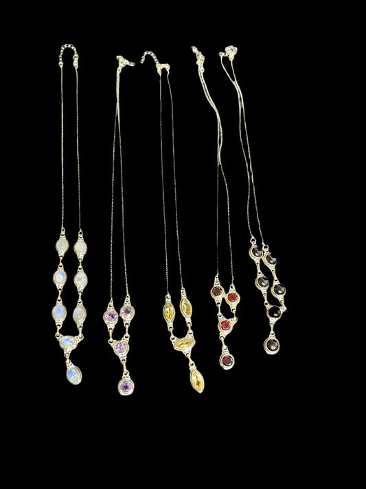 Sterling Silver Y-drop Gemstone Necklaces 16”-18”