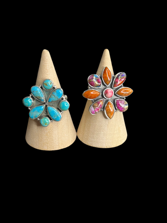 Cluster Stone Sterling Silver Rings - Adjustable